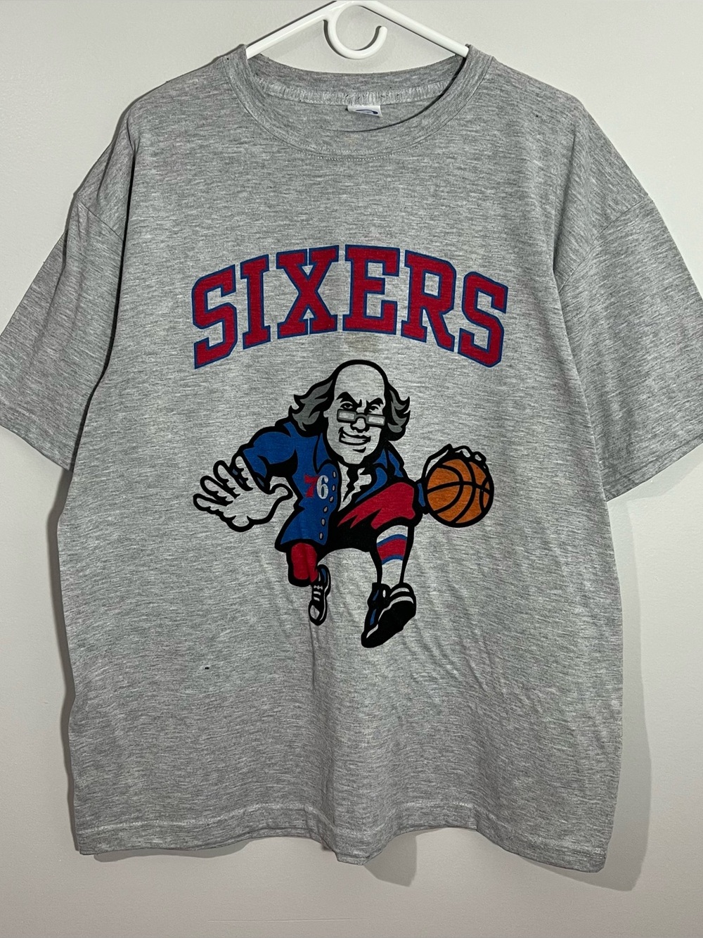 Philadelphia 76ers Sixers Ben Franklin Gray Short Sleeve T-Shirt Mens 2XL